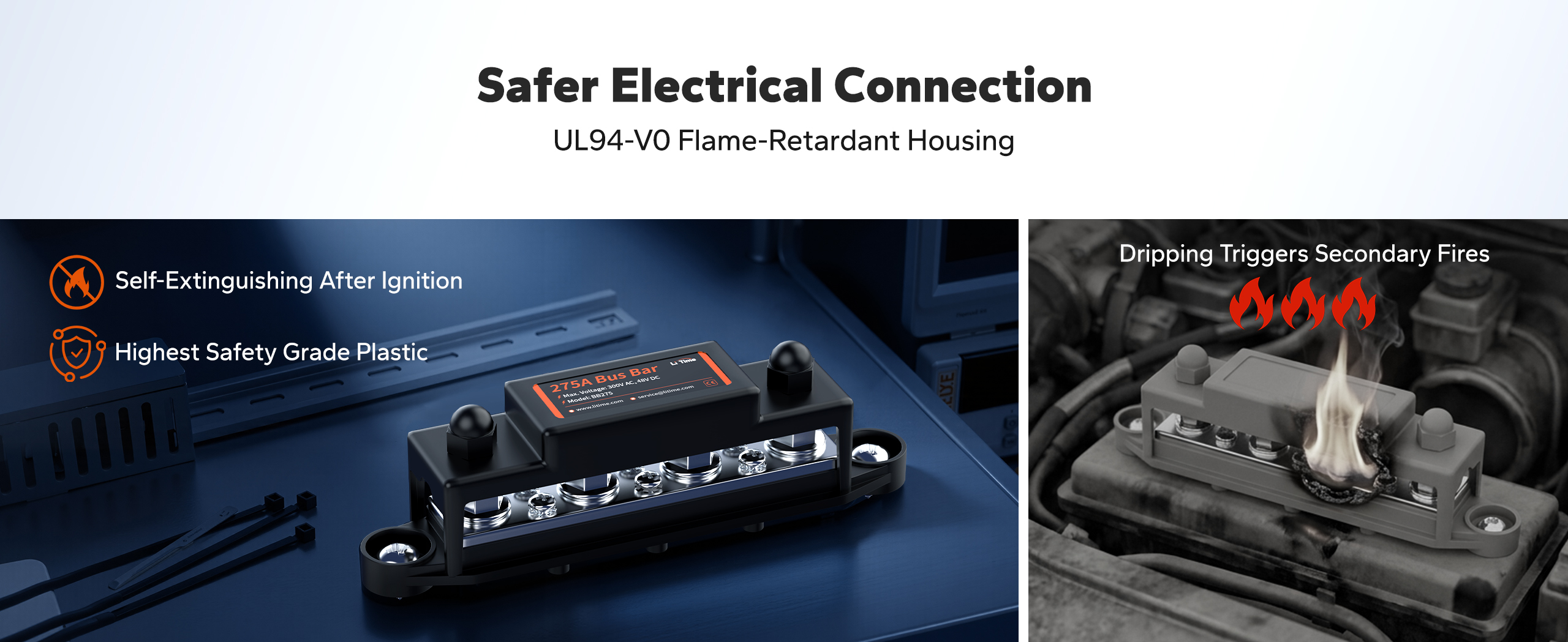 Safer Electrical Connection, UL94-V0 Flame-Retardant Housing