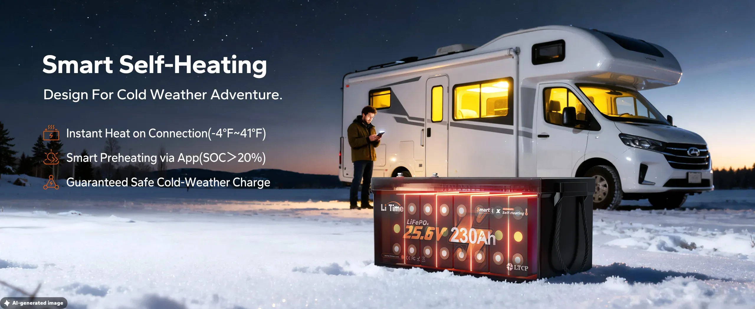 litime 24v 230ah battery with smart self heating  dedigned for cold weather