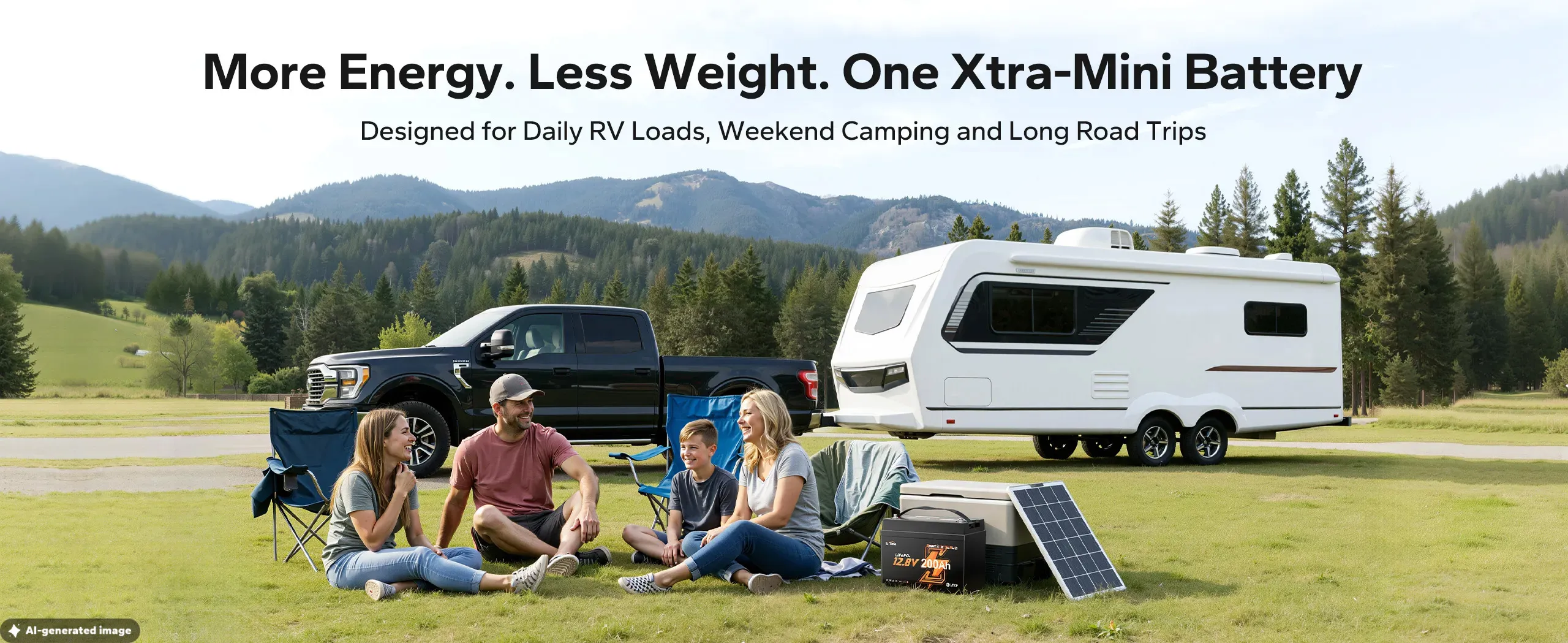 LiTime 12V 200Ah mini LiFePO4 lithium battery for RV camping and road trips, lightweight deep cycle power.