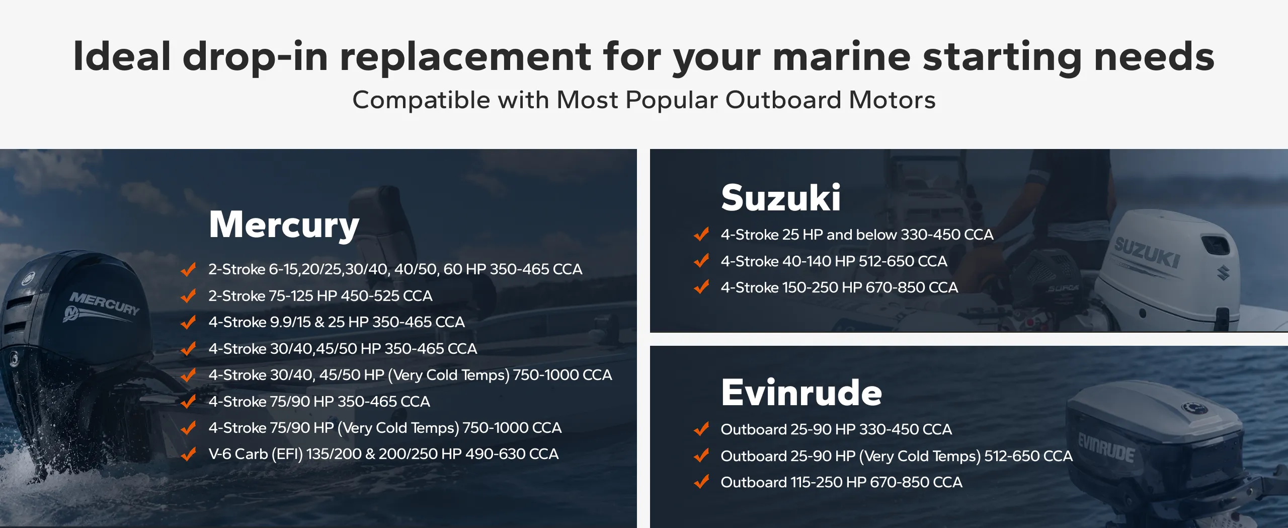 litime 12v 100ah group 24 marine starter battery is compatible with mercury, suziki, and evinrude