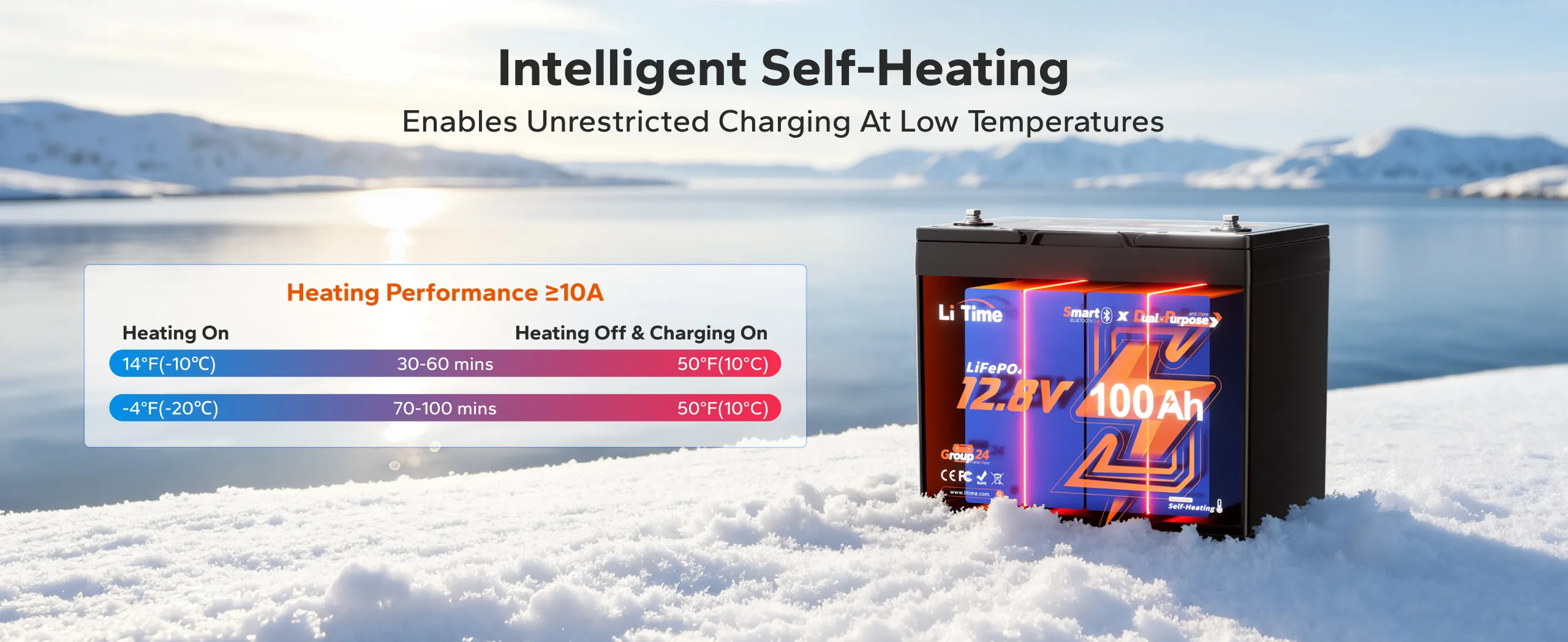 litime 12v 100ah self-heating group 24 marine starting battery