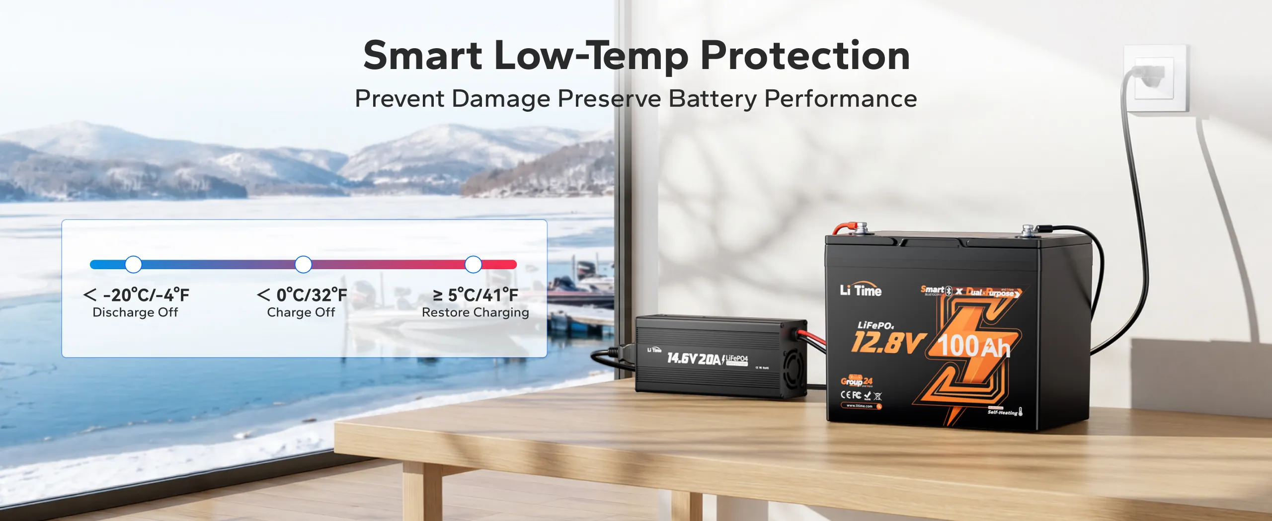 litime group 24 marine starting battery with low-temp protection for cold wrather boating