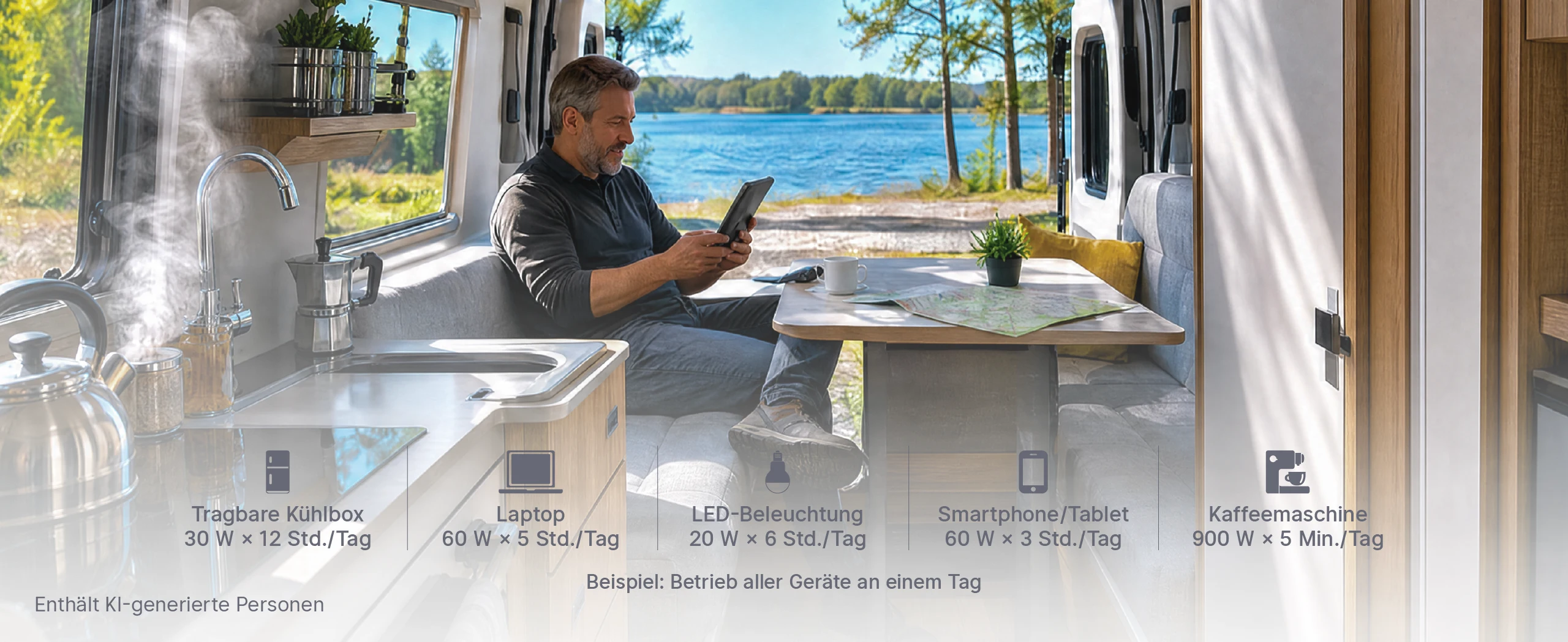 Redodo 12V 100Ah H168 LiFePO4 Batterie zur Stromversorgung aller Geraete im Camper fuer einen ganzen Tag