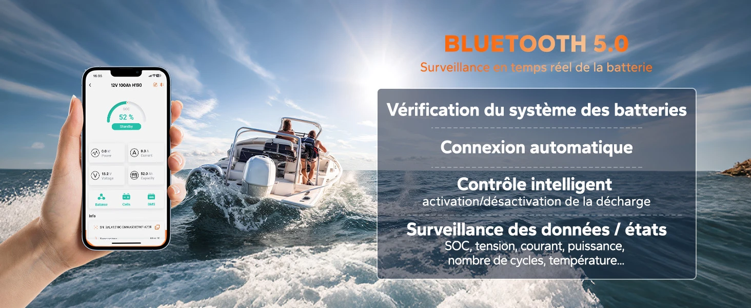 Surveillance batterie LiTime en temps réel via Bluetooth 5.0 : contrôle intelligent, vérification du système et suivi SOC des données depuis l'application
