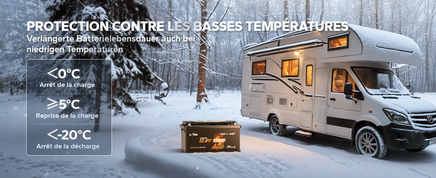 Protection contre les basses températures batterie LiTime : gestion intelligente de la charge et décharge pour une durée de vie prolongée en hiver.