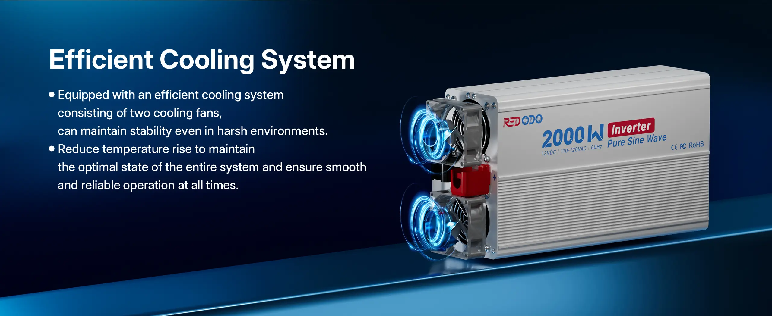 Redodo 2000W Pure Sine Wave Inverter with cooling system