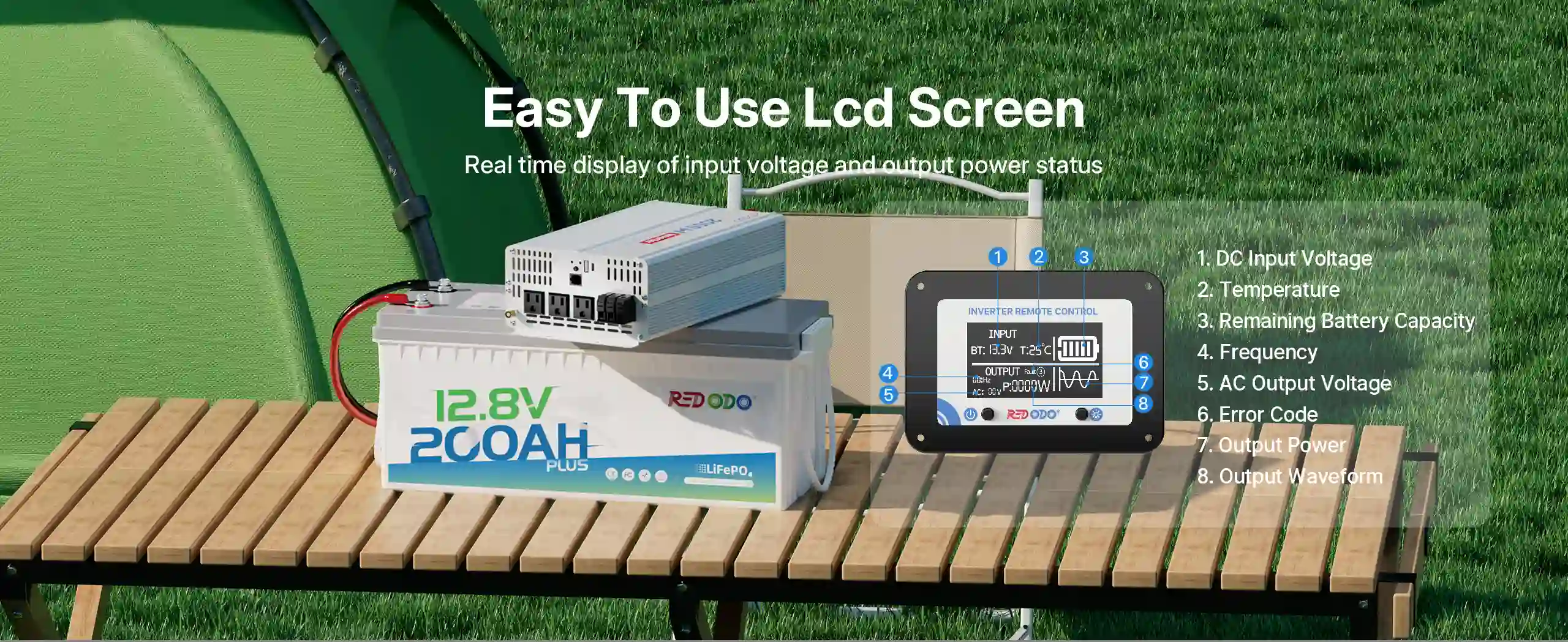 Redodo 2000W Pure Sine Wave Inverter with LCD Monitor