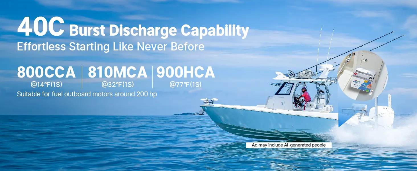12V 20Ah LiFePO4 starting Battery with 800 CCA and 900 HCA