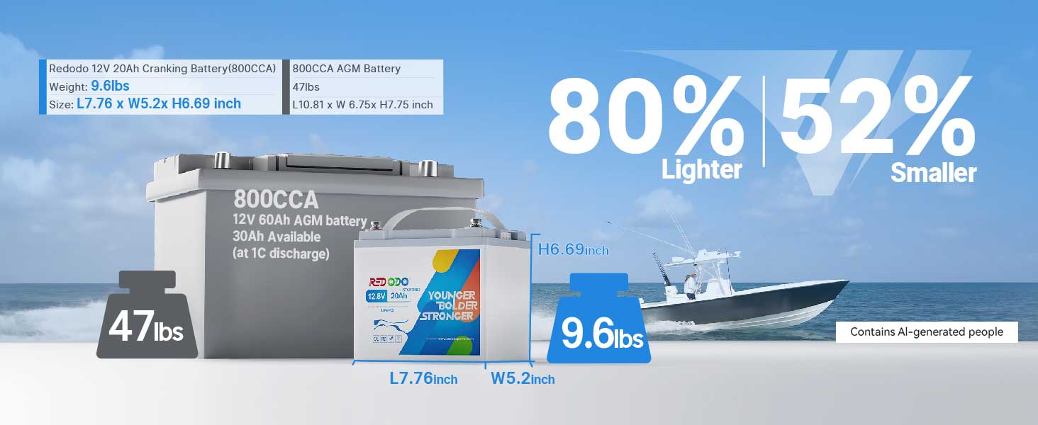 Redodo 800 CCA lithium battery vs. AGM battery