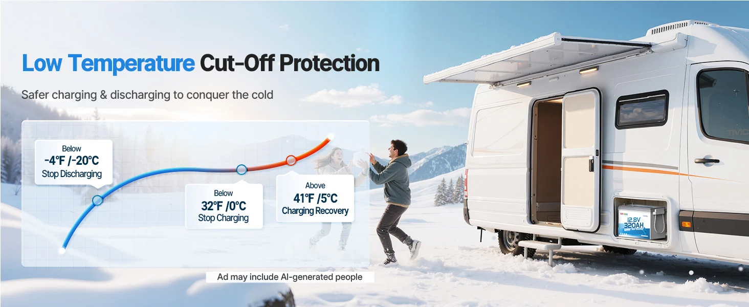 Redodo 12V 320Ah high-capacity RV battery with low-temp cutoff protection