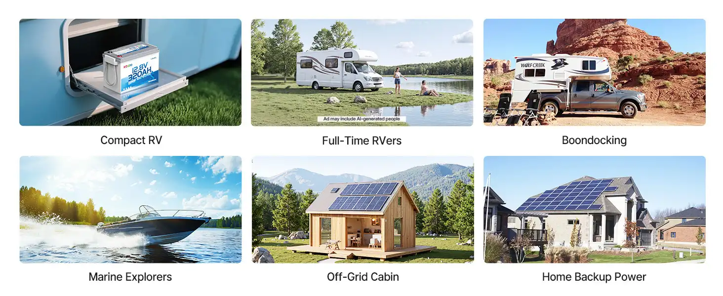 Redodo 12V 320ah mini bluetooth battery ideals for full-time RV, boat, off-grid cabin, and home backup system