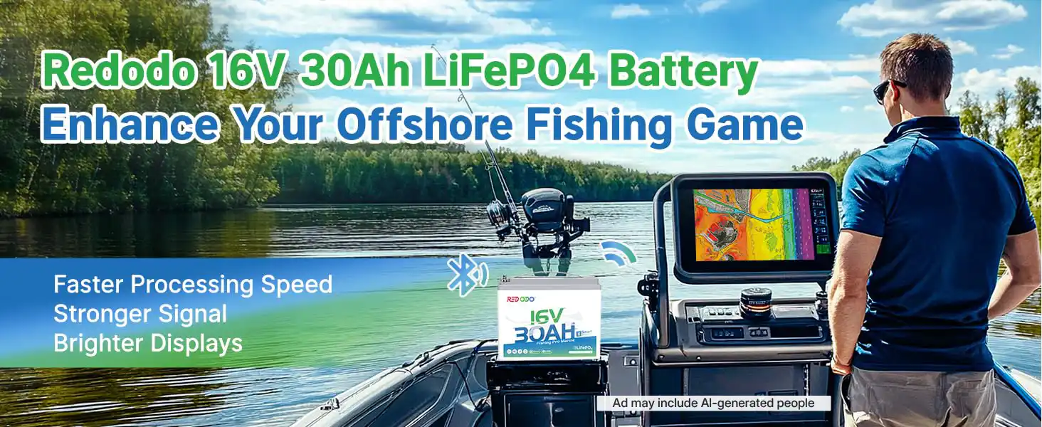 Redodo 16V 30Ah LiFePO4 lithium battery for fish finder livescope