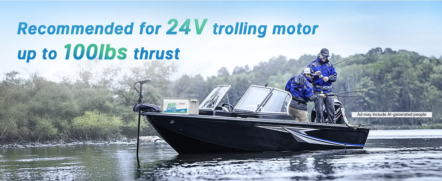Redodo 24V 100ah lithium battery for 24V trolling motor up to 100lbs thrust