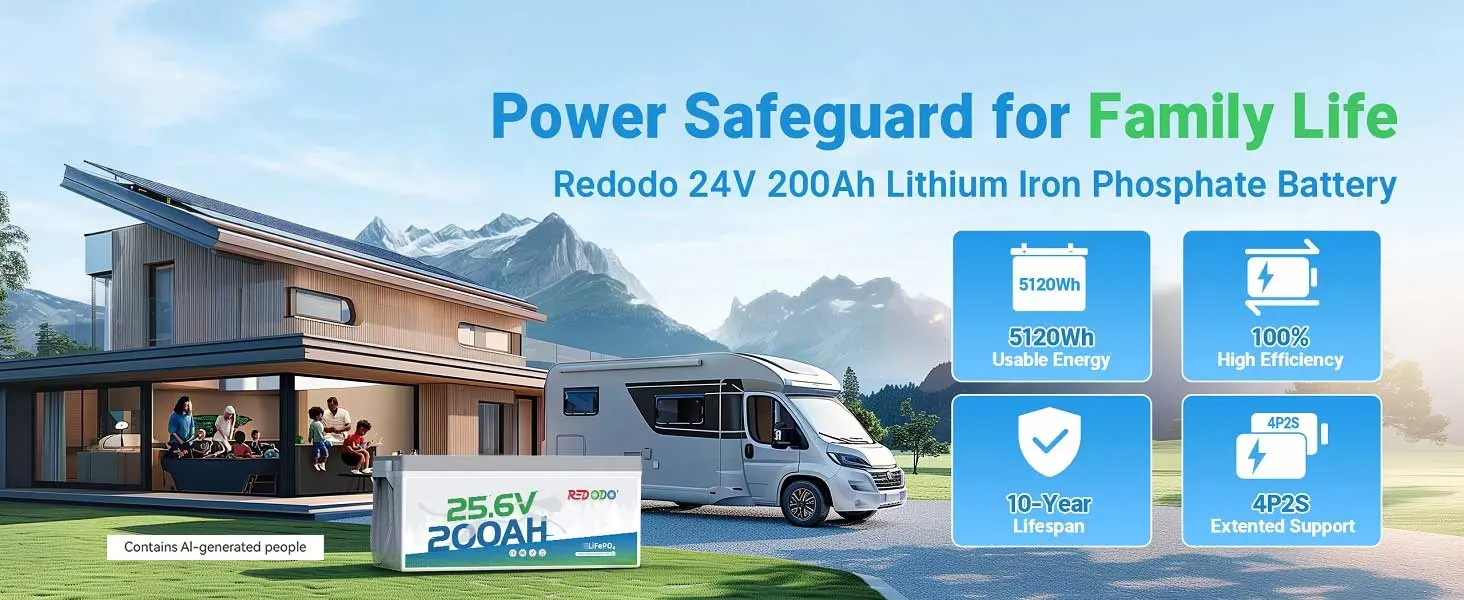 Redodo 24V 200Ah lithium battery for Solar System Back-up Power