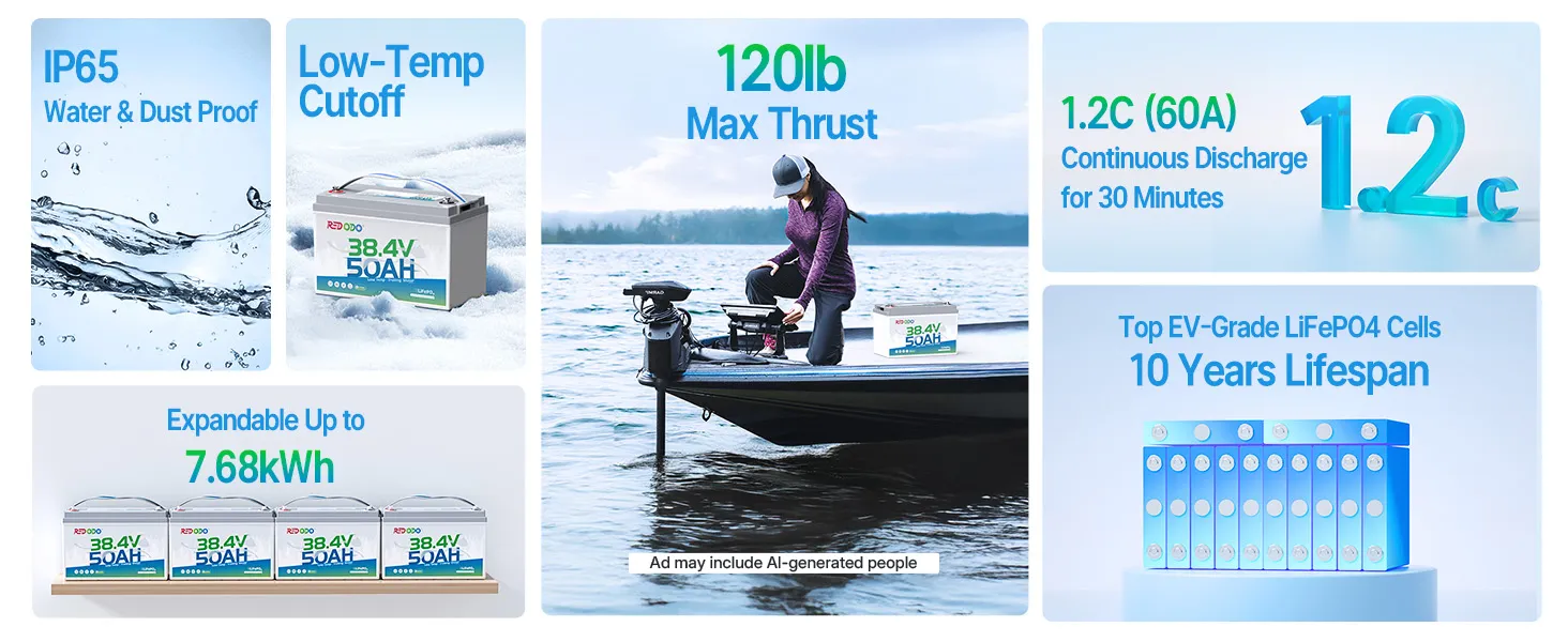 key features of Redodo 36v 50ah lithium trolling motor battery