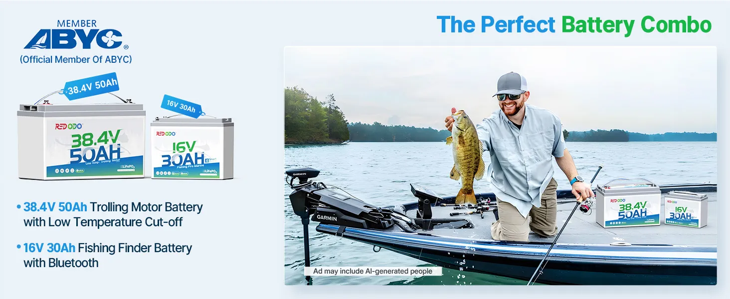 Reodod 36V 50Ah lithium trolling motor battery is 63% lighter than 3*12V 50Ah lead-acid batteries