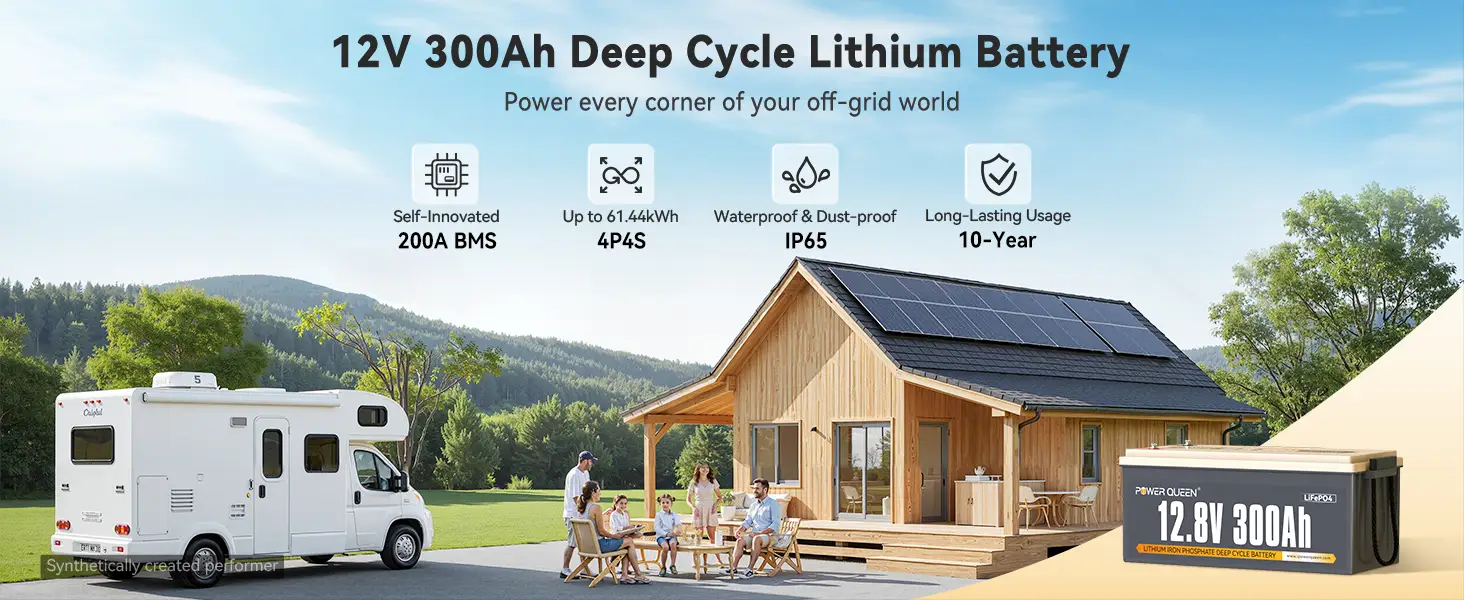 Power Queen 12V 300Ah Deep Cycle Lithium Battery necessary power for living off grid