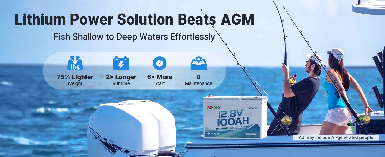 Redodo 12V 100Ah Group 27 lithium marine battery beats AGM