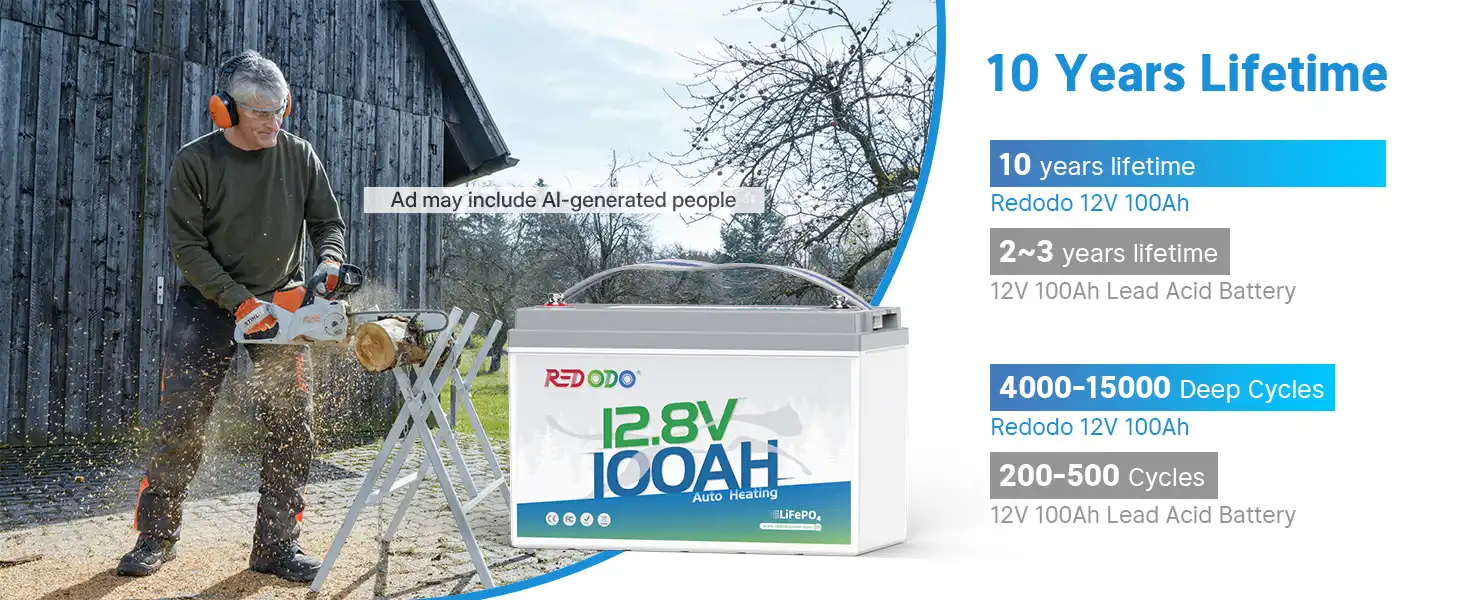 Redodo 12V 100Ah self-heating lithium battery for off-grid cabins