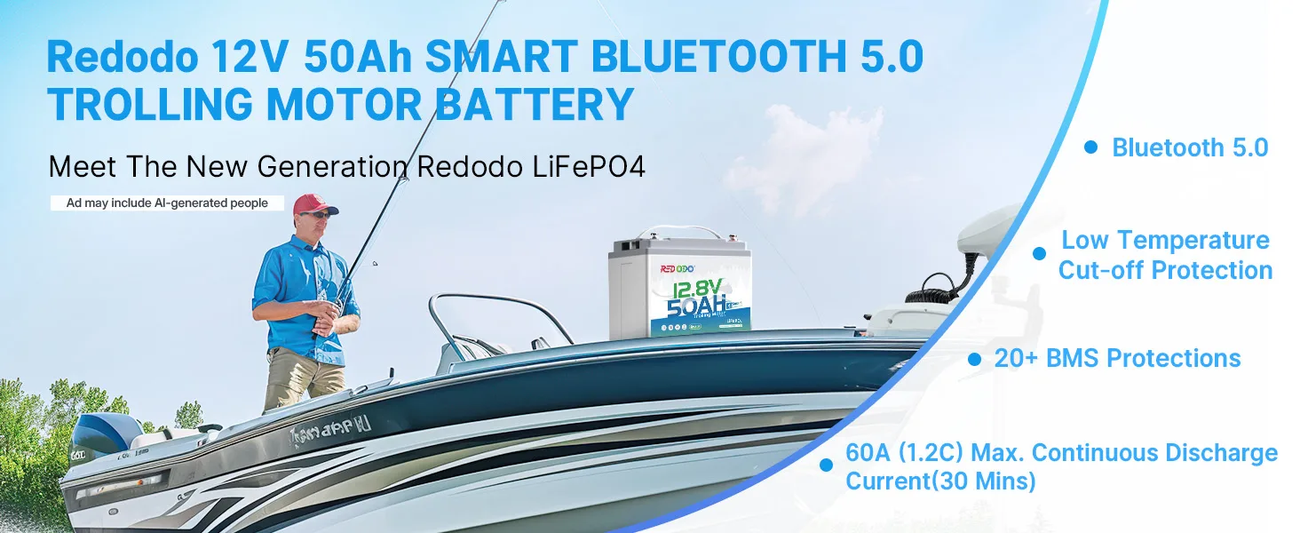 Redodo 12V 50Ah smart-bluetooth lithium battery for trolling motor