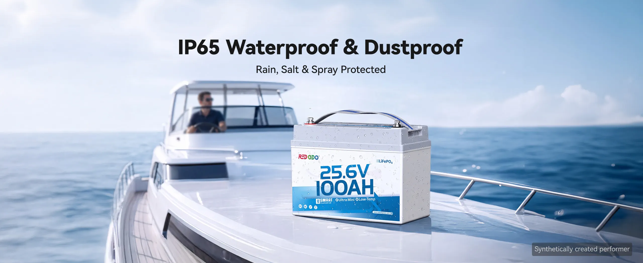 Redodo 24V lithium battery with IP65 water-resistant construction