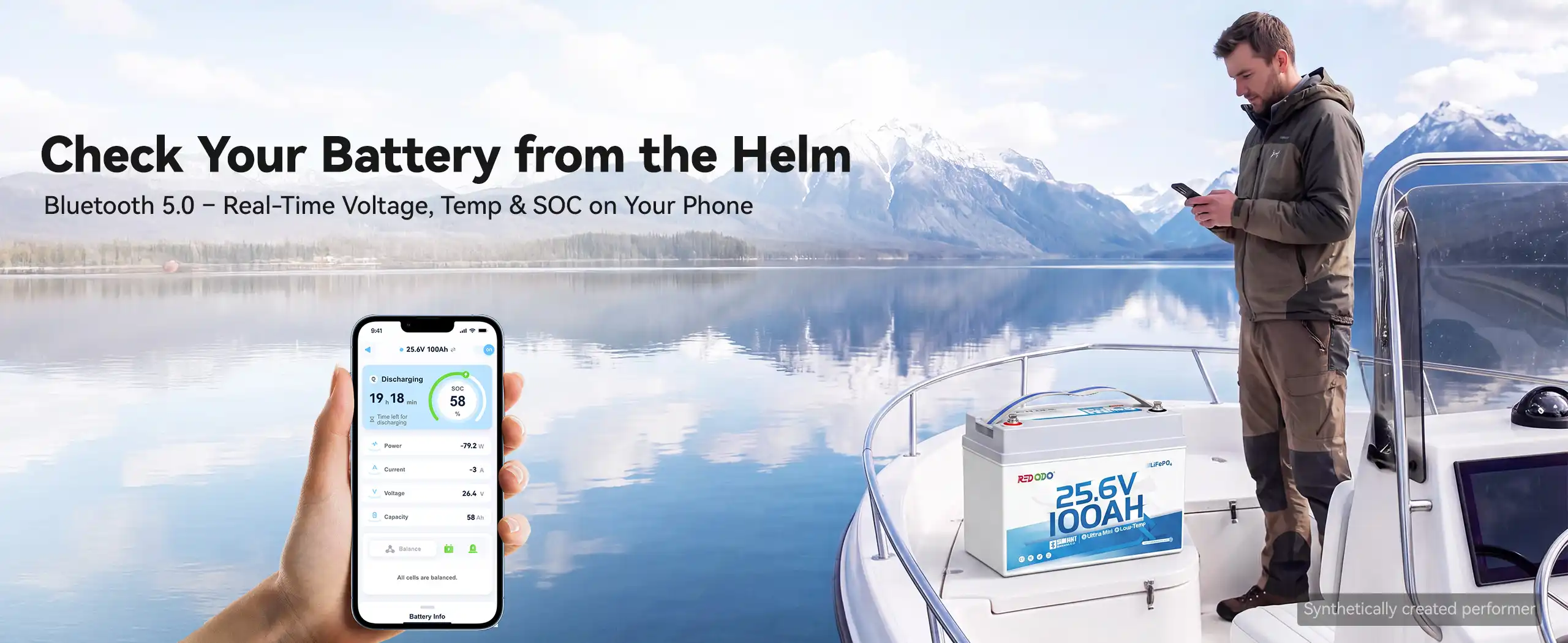 Check Your battery from the helm with 5.0 Bluetooth