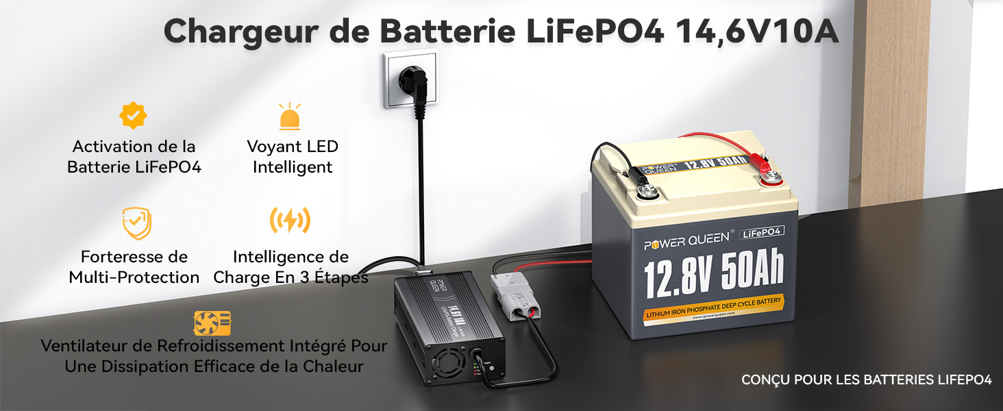 Chargeur 14,6V 10A pour la Batterie LiFePO4
