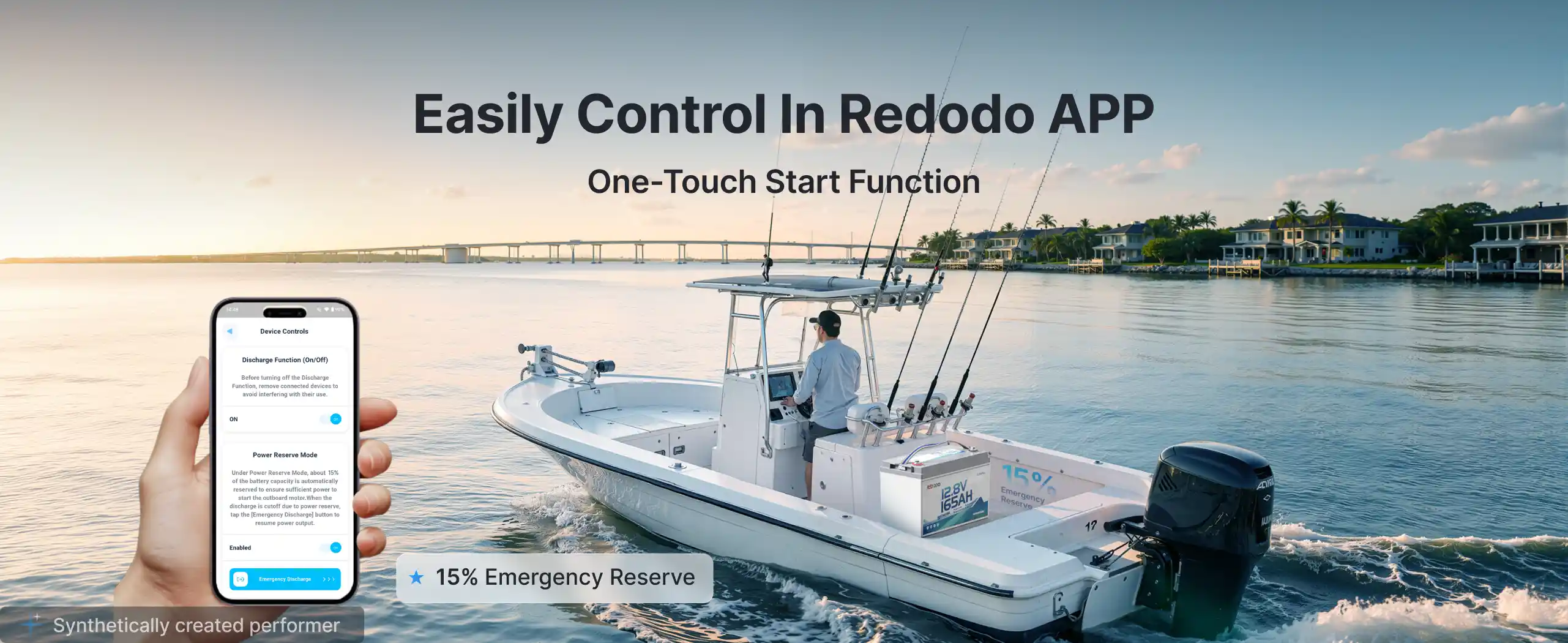 Redodo 12V 165Ah Group 31 Dual-Purpose Marine Battery with Emergency reserve mode