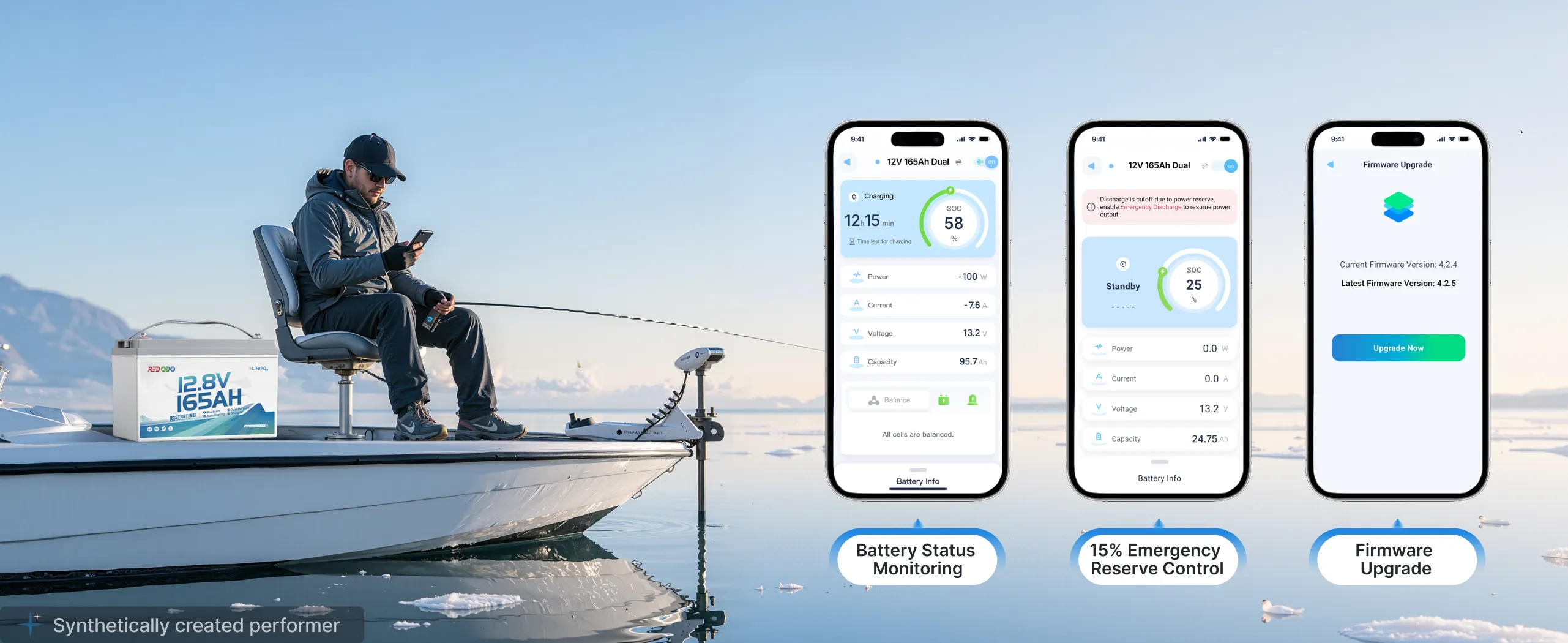 Redodo 12V 165Ah lithium Dual-Purpose Marine Battery with Bluetooth monitoring