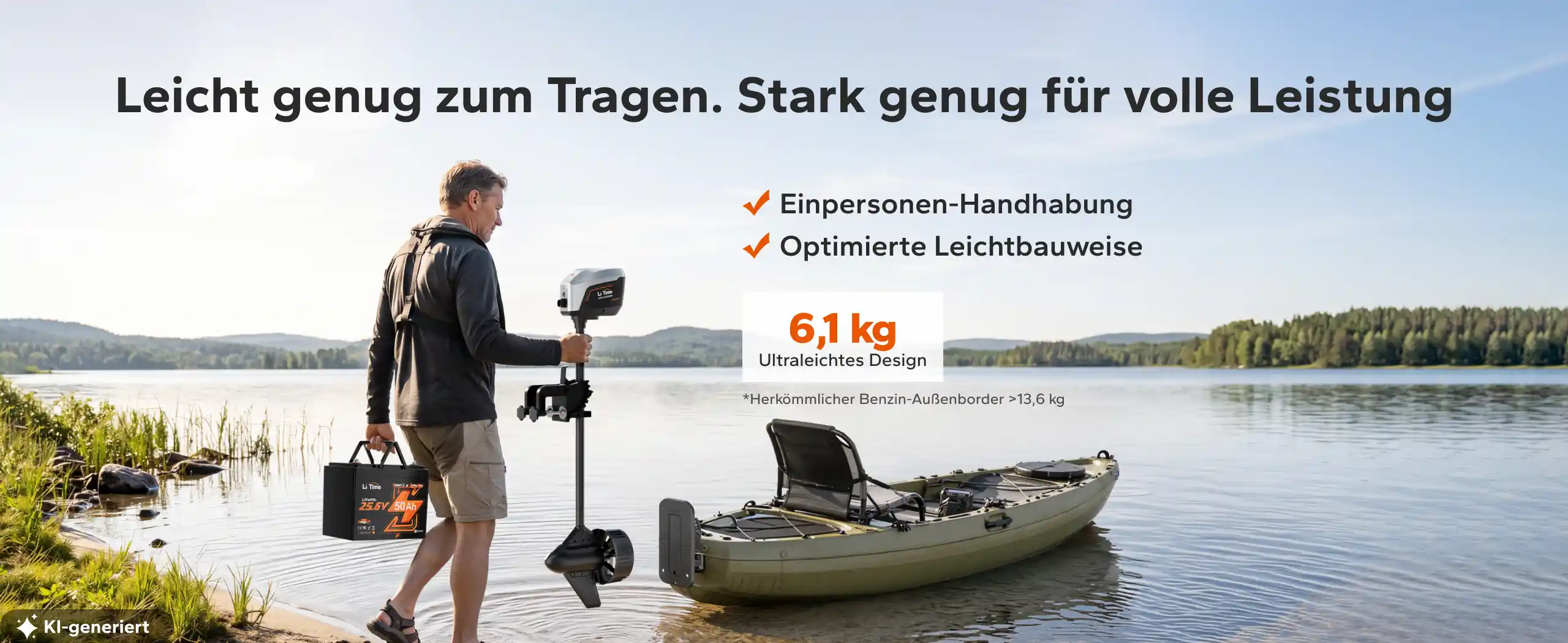 Angler trägt den 6,1 kg leichten Argoseeker A1 zum Kajak