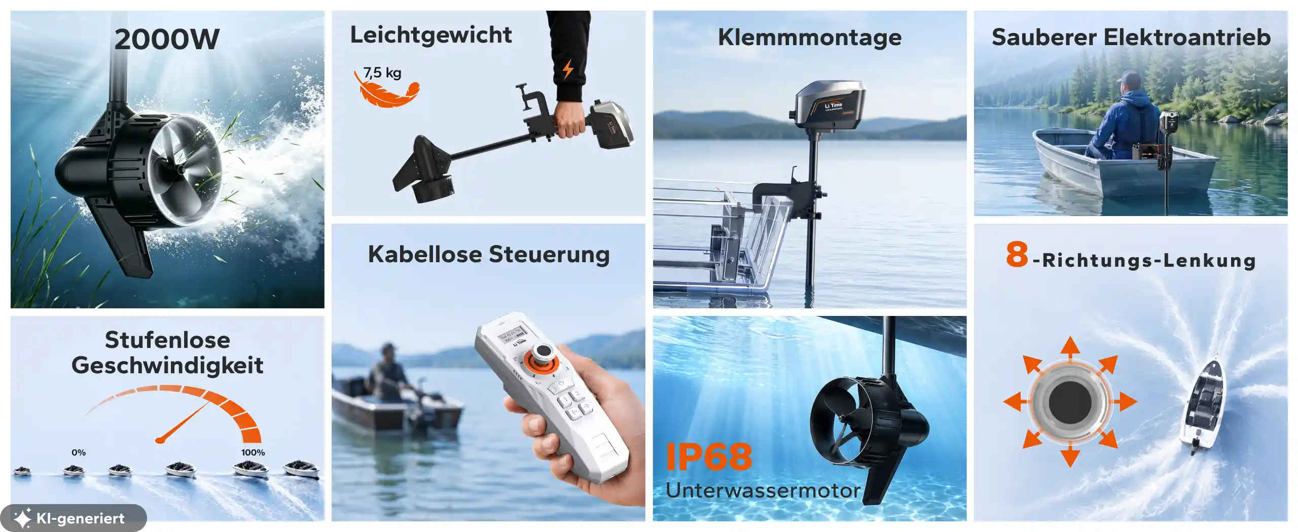 Funktionsübersicht des Argoseeker A2 mit Funksteuerung, Klemmhalterung und bürstenlosem Motor