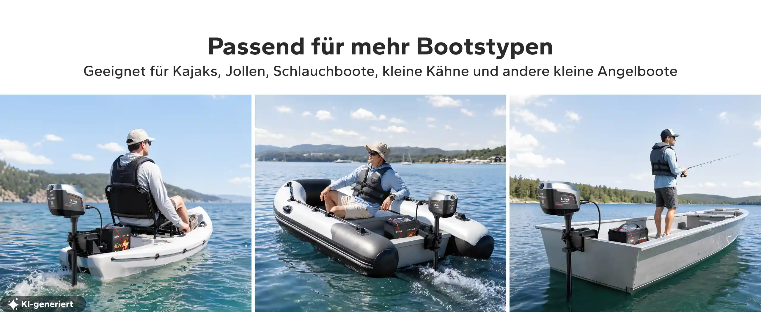 Argoseeker Elektro-Außenborder an Kajak, Schlauchboot und kleinem Aluminiumboot