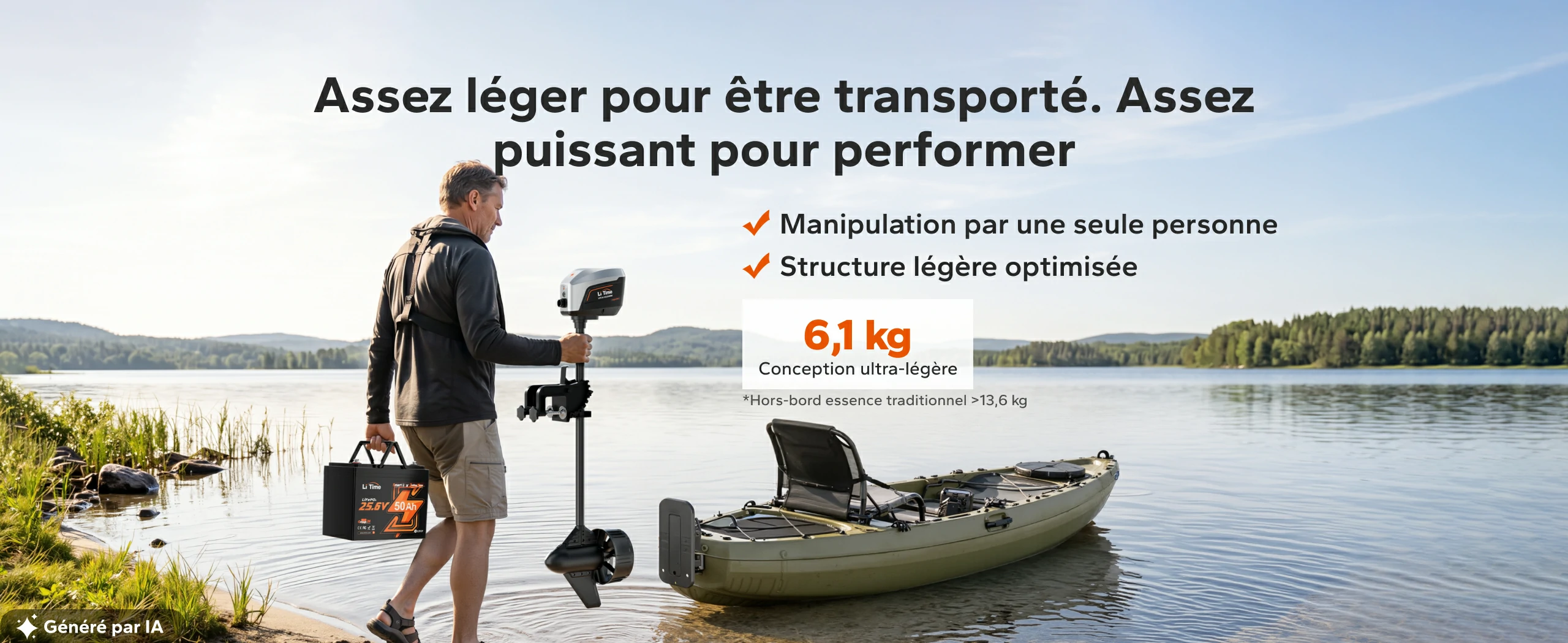 Moteur électrique ultra-léger de 6,1 kg facile à transporter pour les petites embarcations