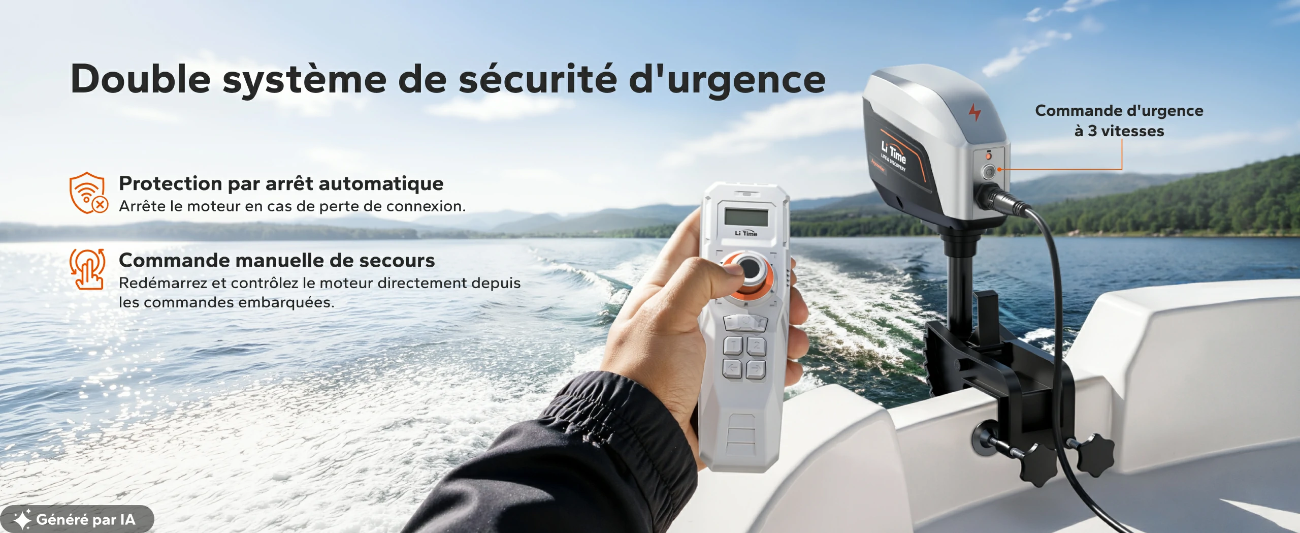Système de sécurité d'urgence avec arrêt automatique et commande manuelle pour moteur LiTime