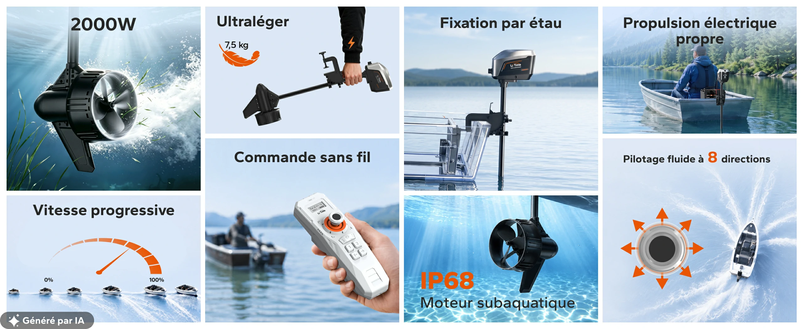 Caractéristiques principales du moteur électrique Argoseeker A2 : IP68, télécommande sans fil et 7,5 kg