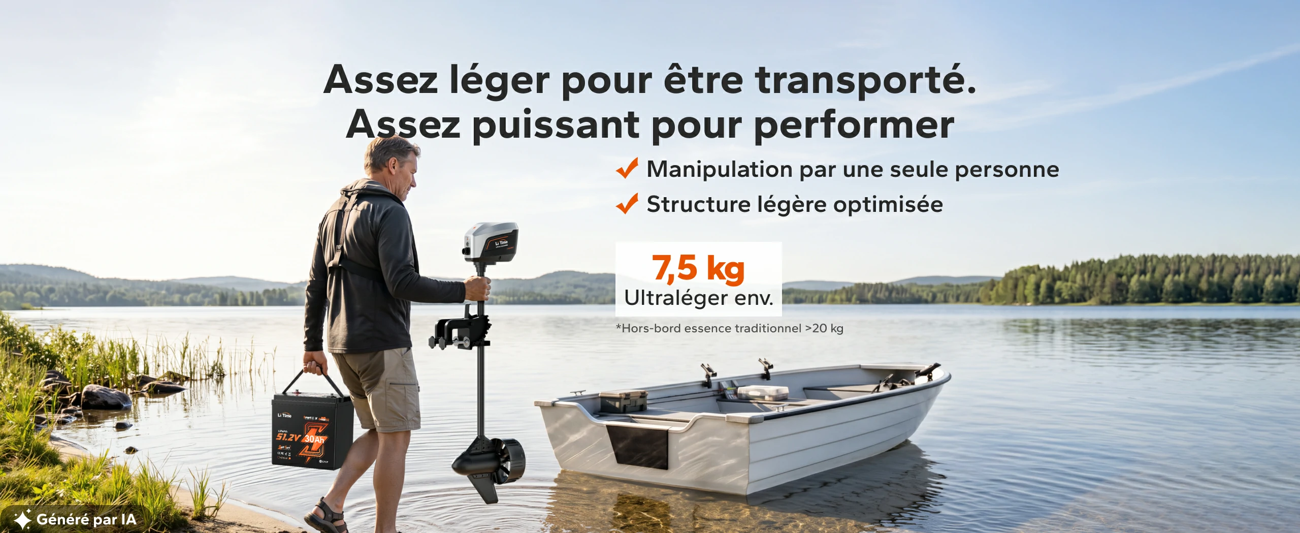 Moteur électrique ultra-léger de 7,5 kg facile à transporter avec batterie LiFePO₄ LiTime