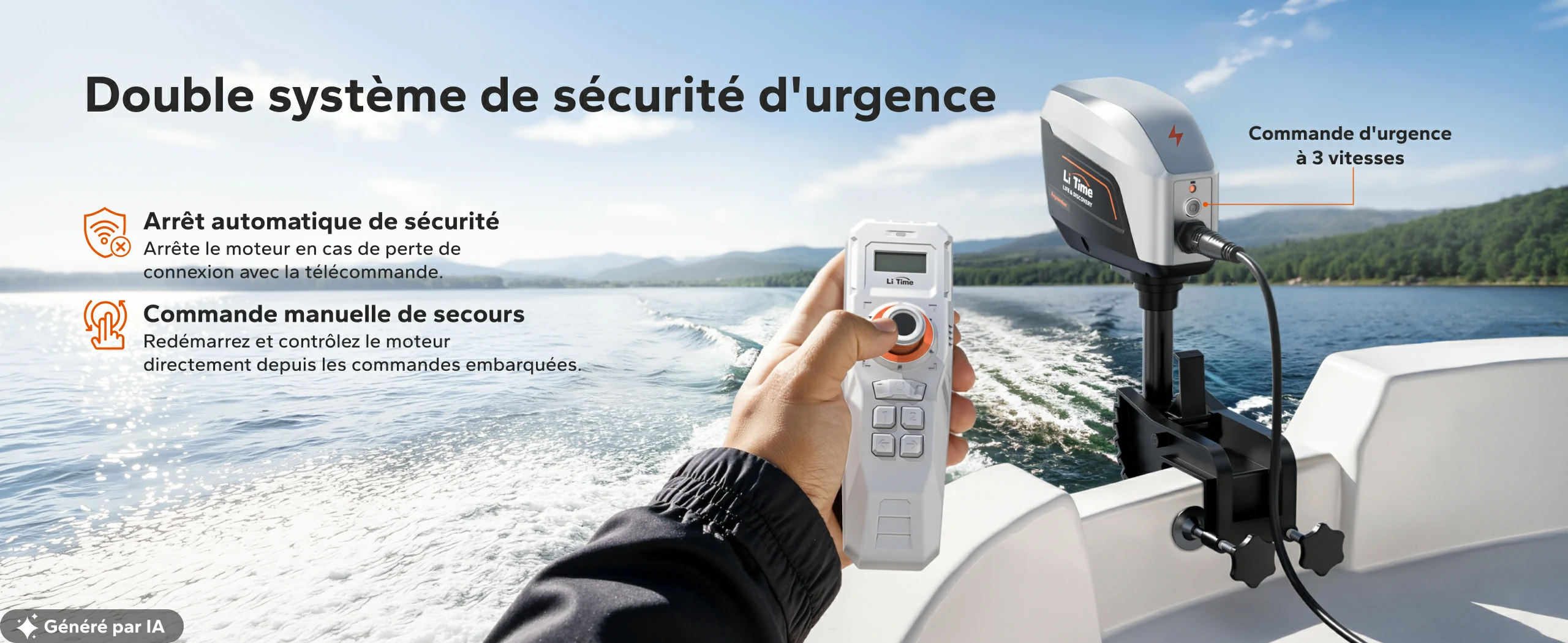 Double système de sécurité d'urgence avec arrêt automatique et commande manuelle de secours