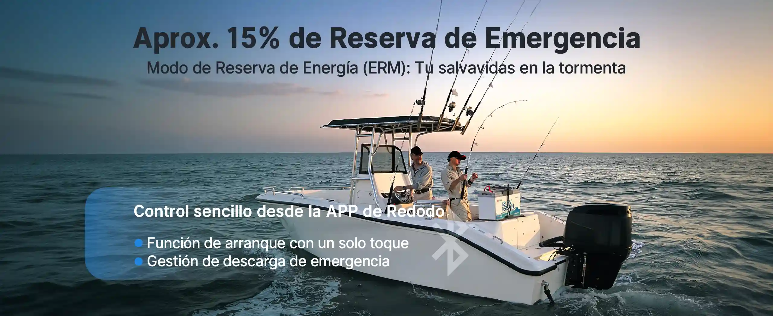 Batería de litio LiFePO4 doble propósito 12V 165Ah Redodo tiene aprox. 15% de reserva de emergencia para tu navegación
