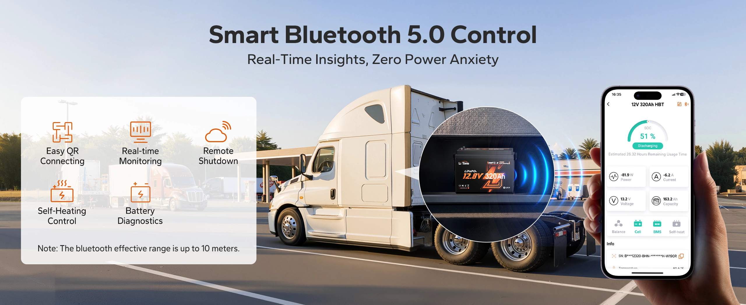 litime 12v 320ah truck lithium  battery with bluetooth 5.0
