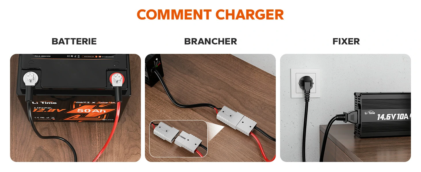 Guide de branchement étape par étape du chargeur LiTime sur une batterie LiFePO4.