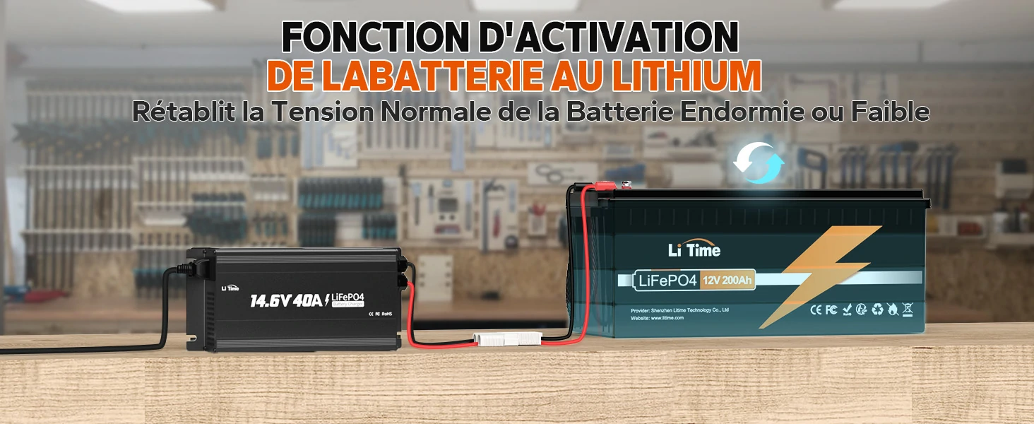 Fonction d'activation de batterie lithium du chargeur LiTime 12V 40A.