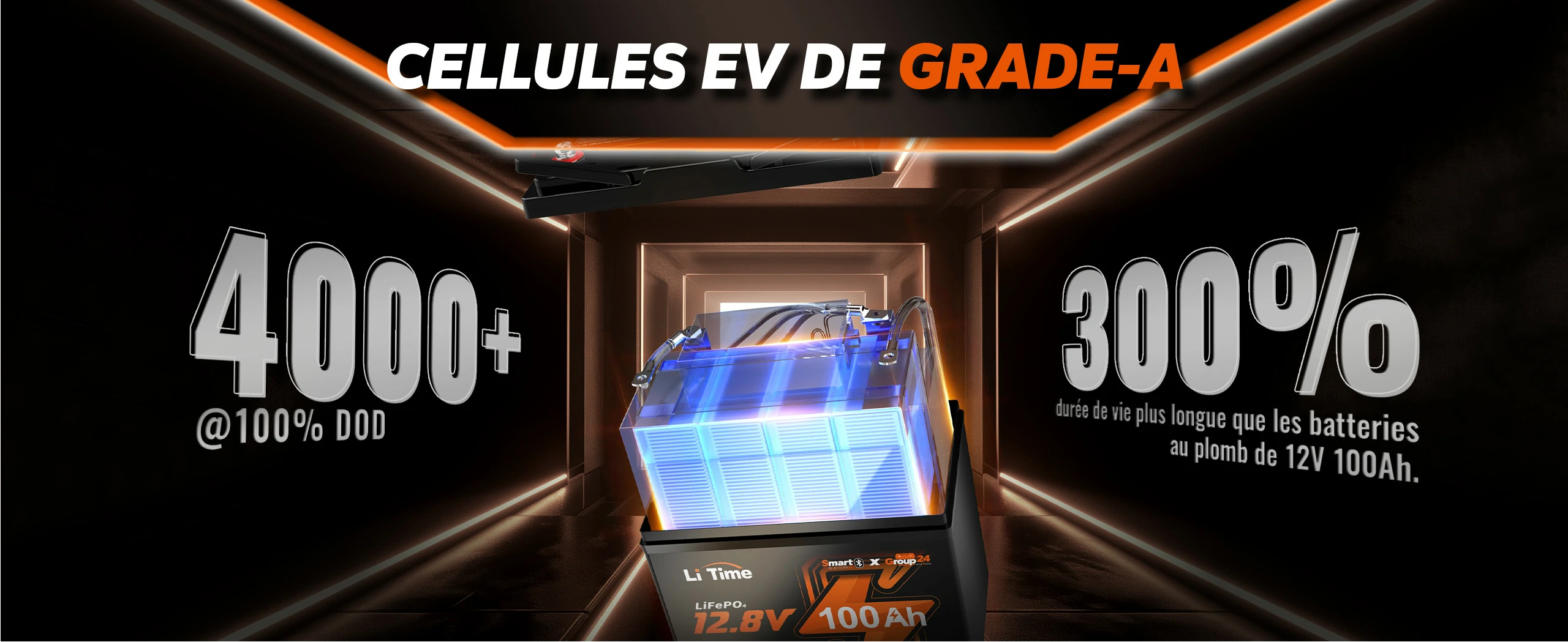 Mise en avant des cellules EV de Grade-A garantissant plus de 4000 cycles à 100% de profondeur de décharge (DOD).