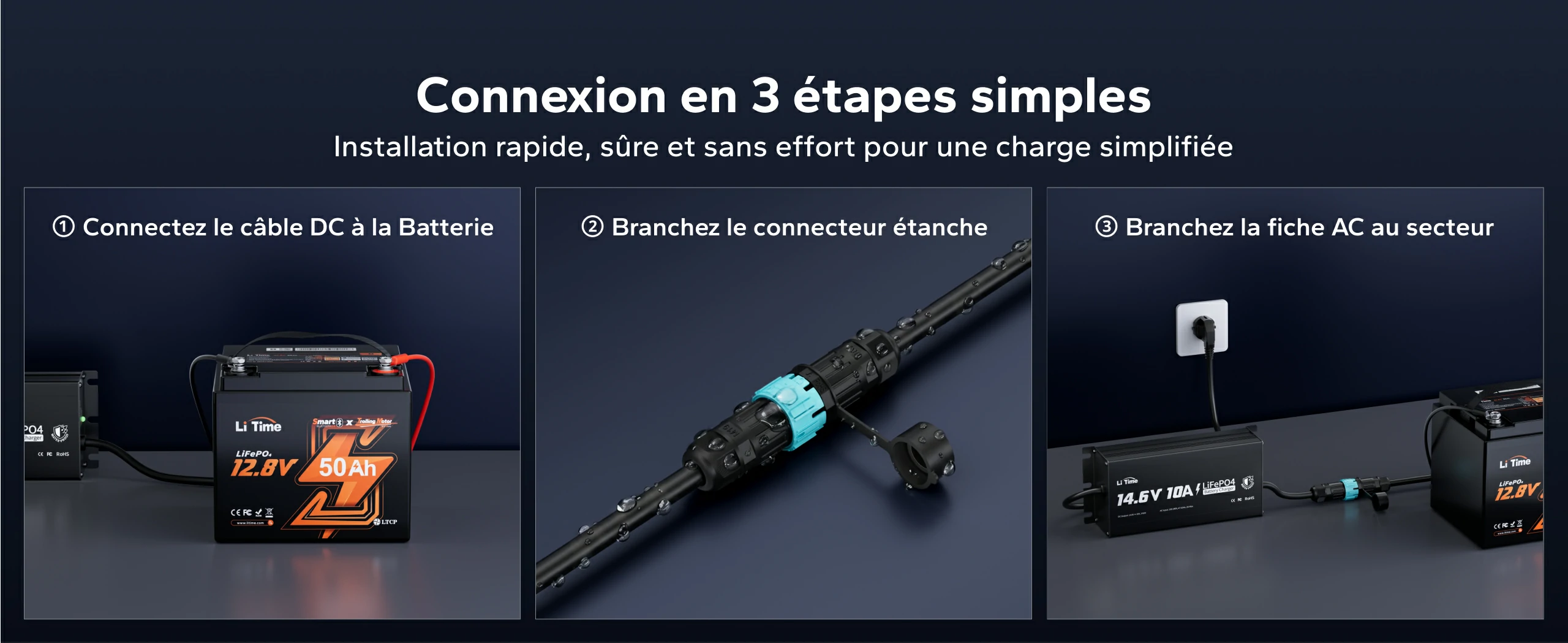 Guide d'installation en 3 étapes simples pour le chargeur étanche LiFePO4 12V 10A
