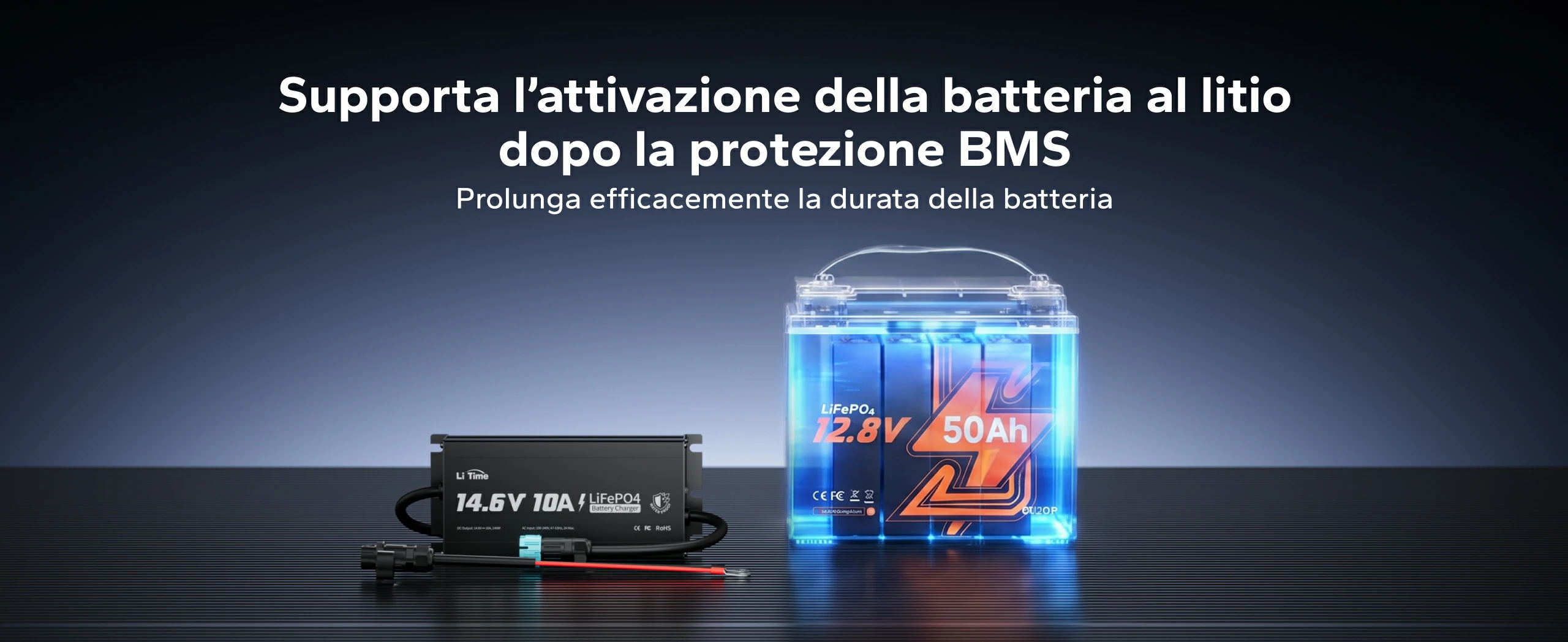 Caricabatterie LiTime con attivazione BMS