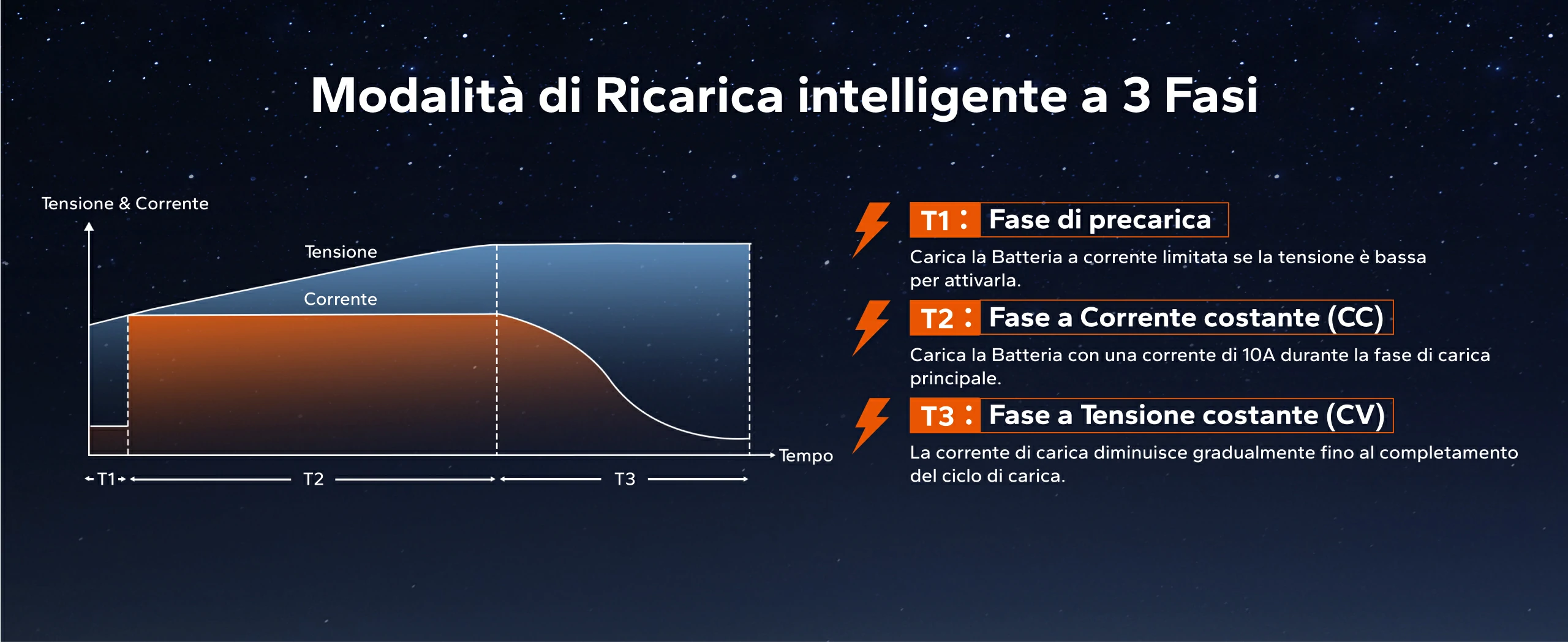Ricarica LiFePO4 intelligente a 3 fasi