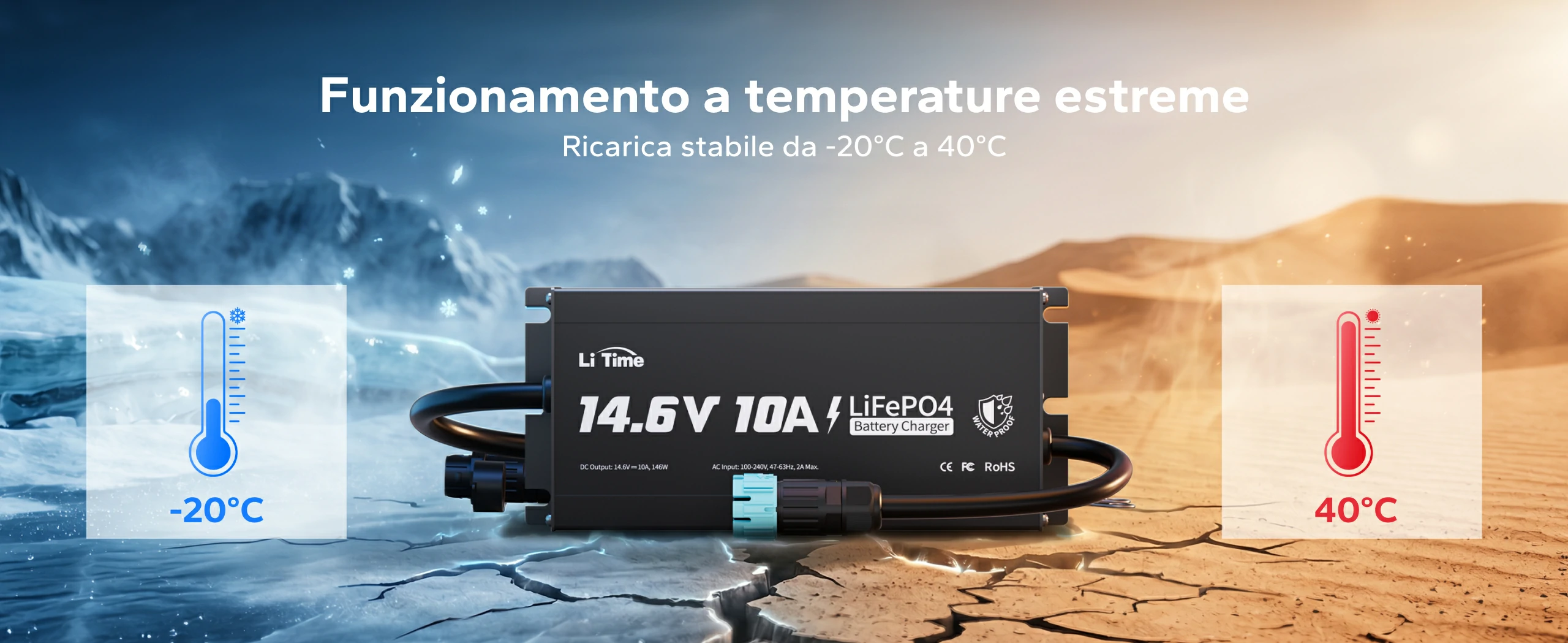 Caricabatterie LiTime per temperature estreme