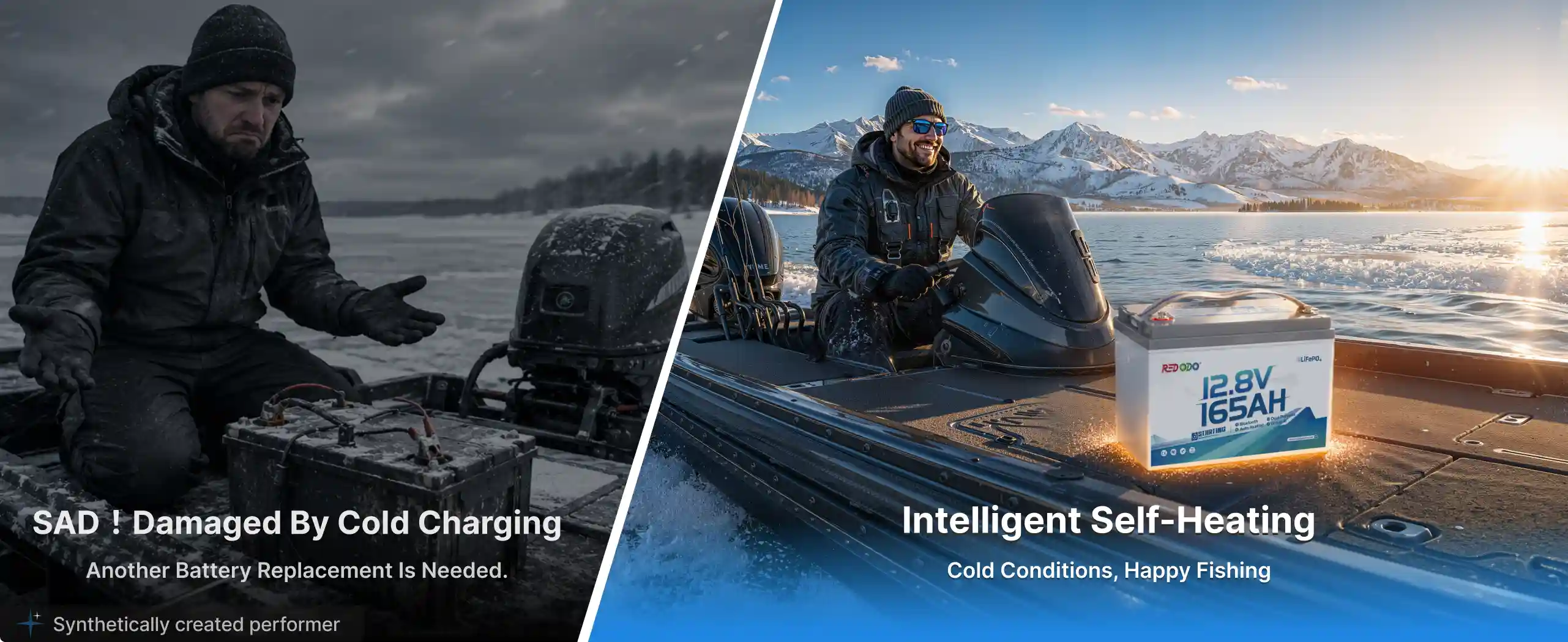 Redodo 12V Dual-Purpose lithium Marine Battery with self-heating function for cold weather
