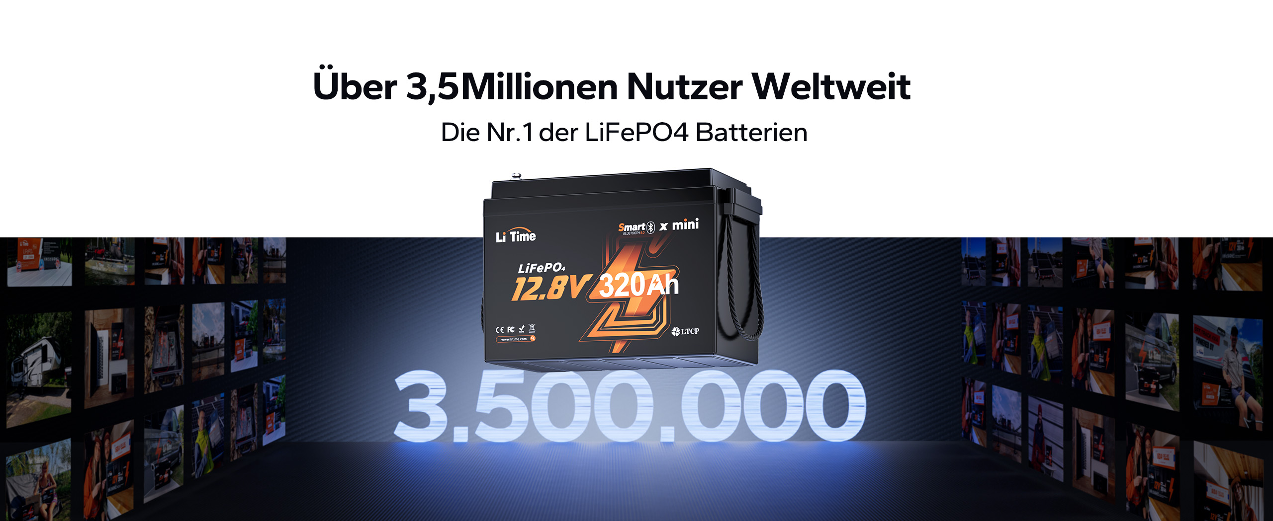 LiTime Lithiumbatterie als bewährte Energielösung mit über 3,5 Millionen Nutzern weltweit und hoher Akzeptanz für mobile und stationäre Anwendungen.