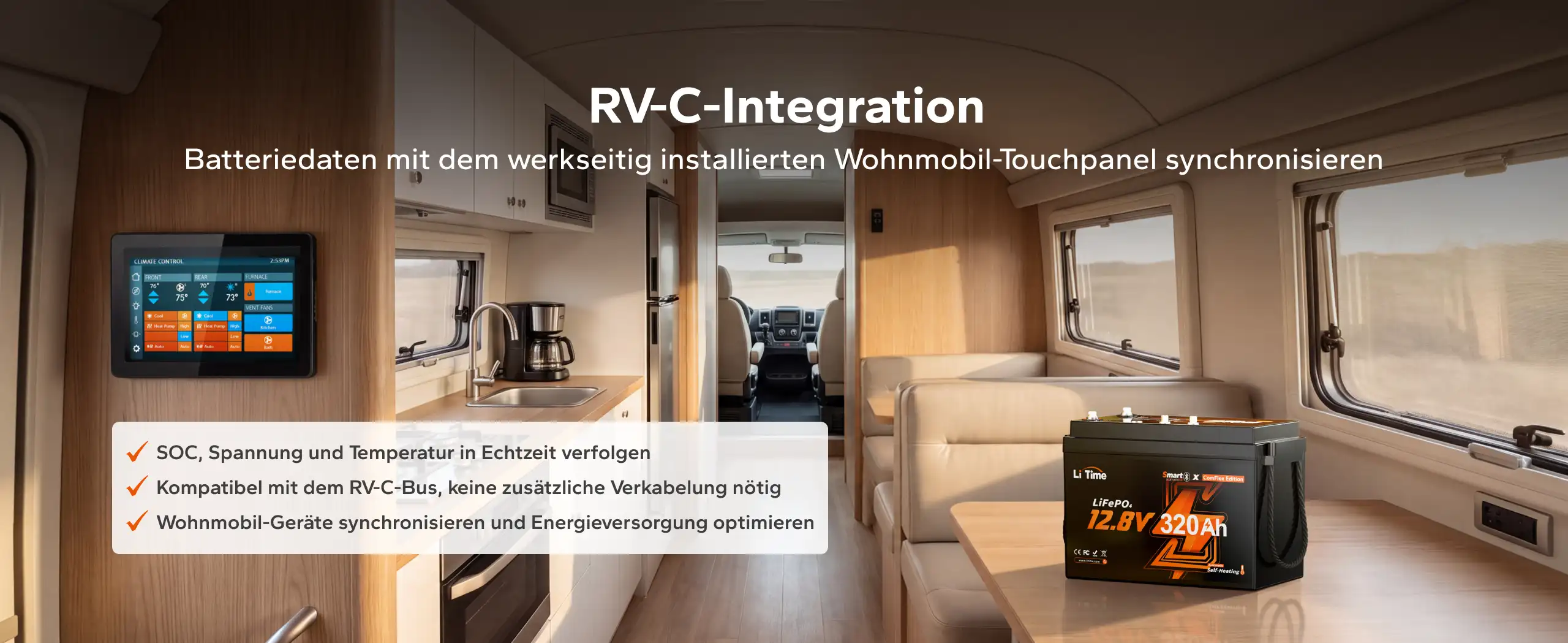 LiTime 12V 320Ah LiFePO4-Batterie mit RV-C-Integration für Wohnmobile