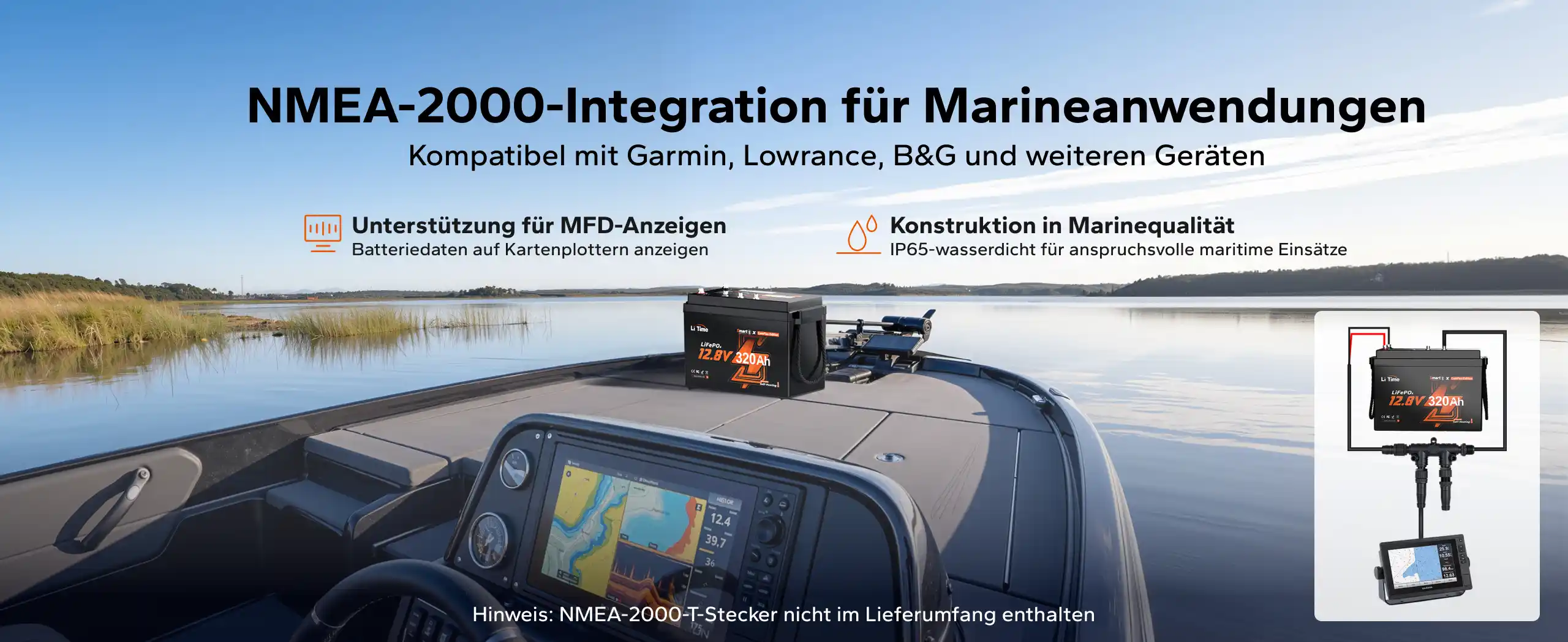 LiTime 12V 320Ah LiFePO4-Batterie mit NMEA-2000-Integration für Marineanwendungen